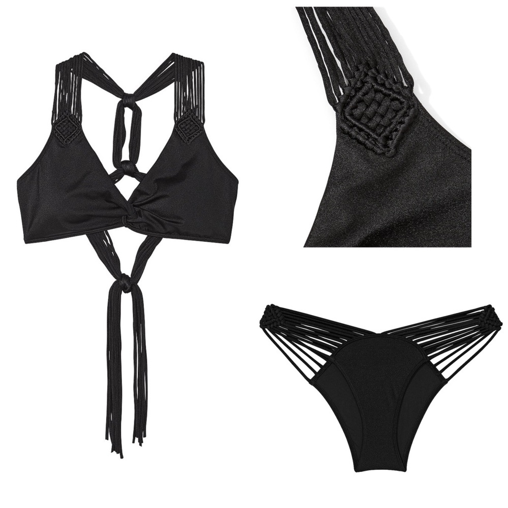 NWT Victoria’s Secret VS Archives Swim Macrame Fringe Bikini Set Black Size XS